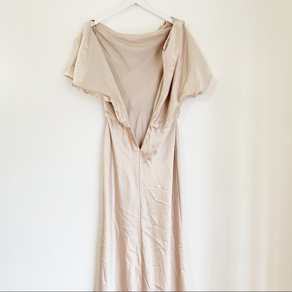 Amsale One Shoulder Satin Dress in champagne - Picture 9 of 13